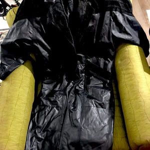 Vintage mid-length leather coat with suede details